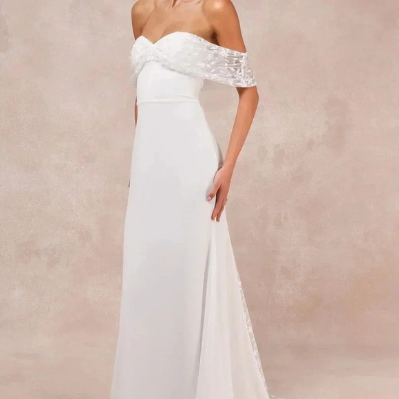 NWOT Lulus Beloved Beginning White Embroidered Off-the-Shoulder Maxi‎ Dress - Picture 4 of 8